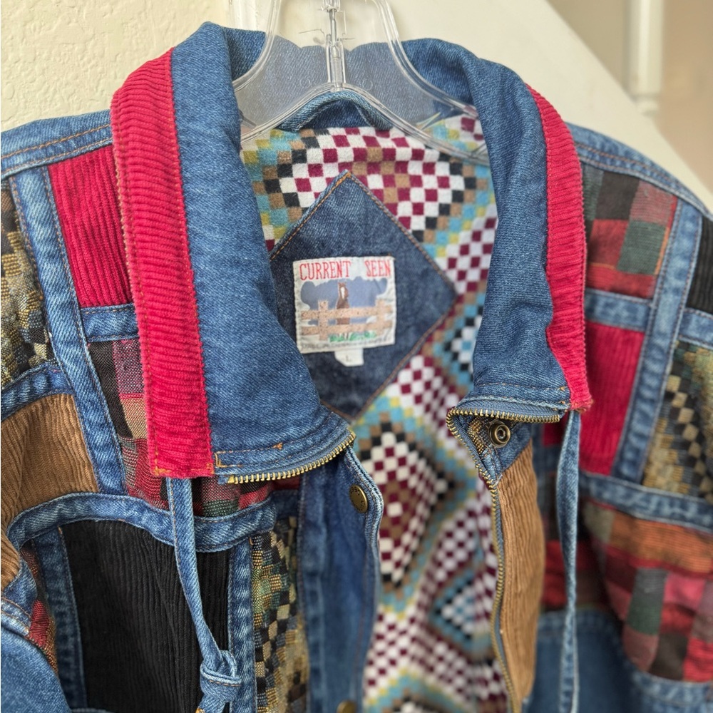 90’s Vintage Current Seen Patchwork Denim Bomber … - image 2